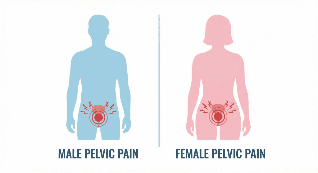 Comparison of symptoms of urinary tract pain locations in men versus women