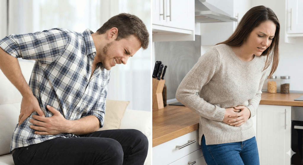 Distinguishing flank pain from bladder pressure as symptoms of urinary tract kidney infections